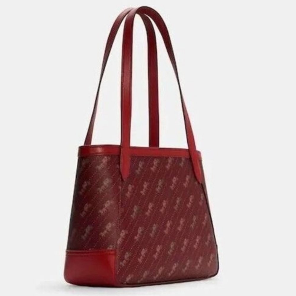 Coach Horse and Carriage Tote 27 Dot 99 Print Coated Canvas Deep Red Large Bag - Picture 2 of 9